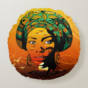 African Woman Porträtt med Sunset Rund Kudde