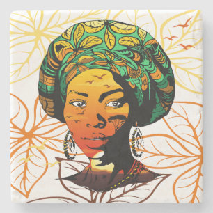 African Woman Porträtt med Sunset Stenunderlägg