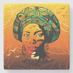African Woman Porträtt med Sunset Stenunderlägg