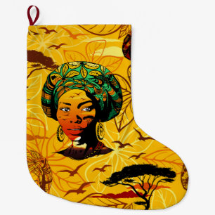African Woman Porträtt med Sunset Stor Julstrumpa