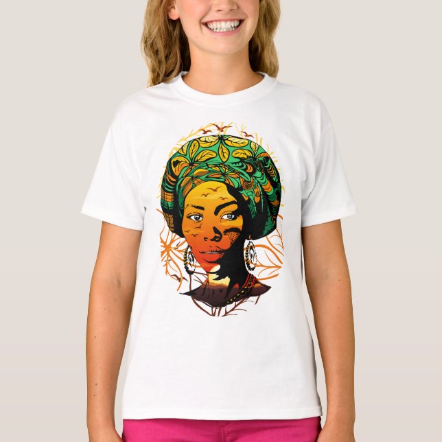 African Woman Porträtt med Sunset T Shirt (Framsida)