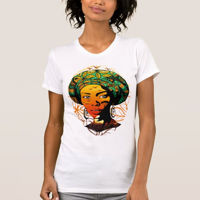 African Woman Porträtt med Sunset T Shirt (Framsida)