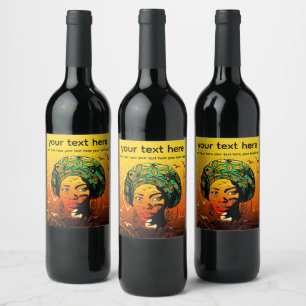 African Woman Porträtt med Sunset Vinflaska Etikett