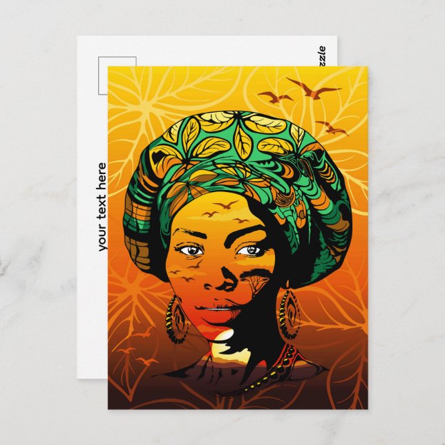 African Woman Porträtt med Sunset Vykort (Fram/baksida)