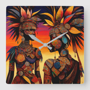 African Woman Wall Clock Fyrkantig Klocka