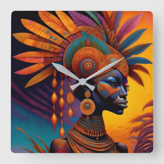 African Woman Wall Clock Fyrkantig Klocka (Framsida)