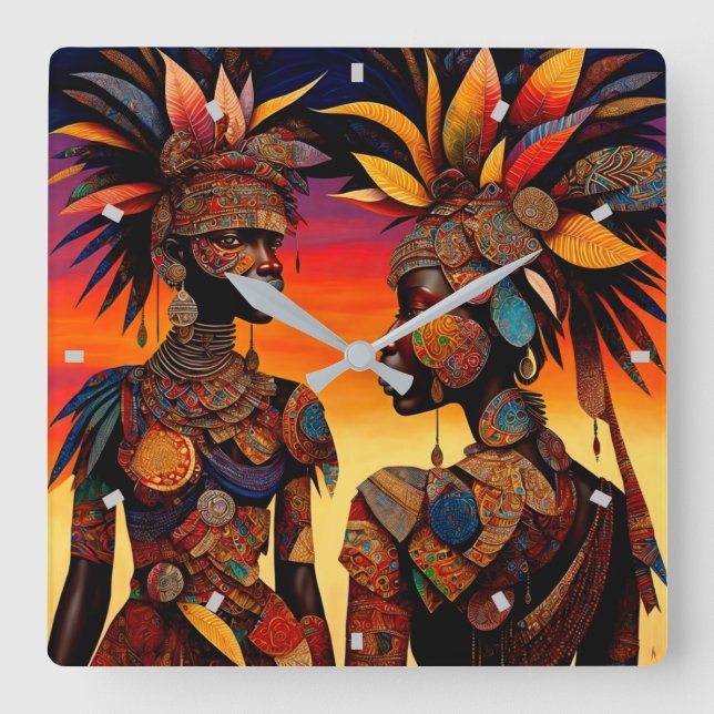 African Woman Wall Clock Fyrkantig Klocka (Framsida)