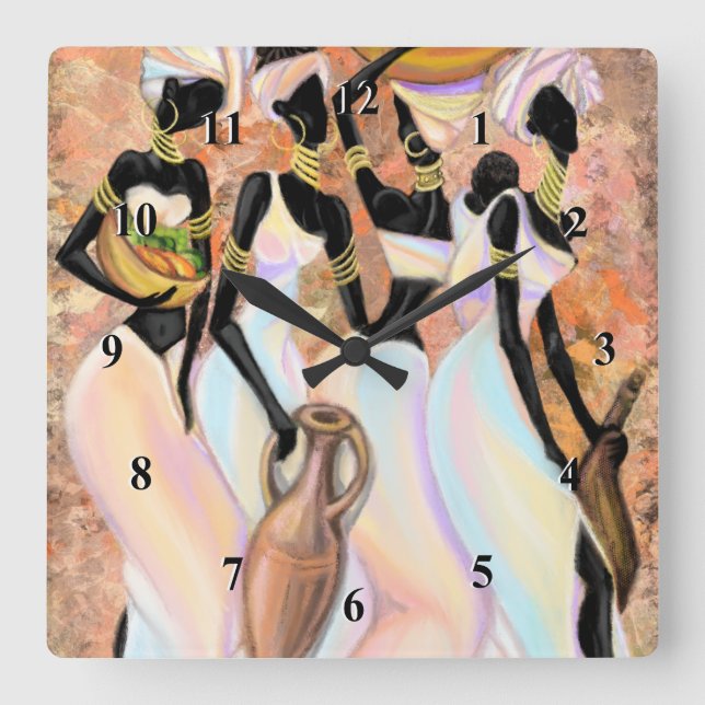 African Women Wall Clock Fyrkantig Klocka (Framsida)