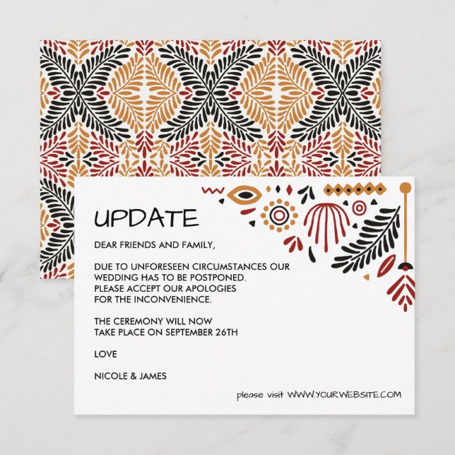 Africana | Modern Ankara Kente BRÖLLOP UPDATE Inbjudningar (Fram/baksida)