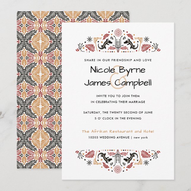 Africana | Modern Ankara Lizard Bröllop Inbjudningar (Fram/baksida)