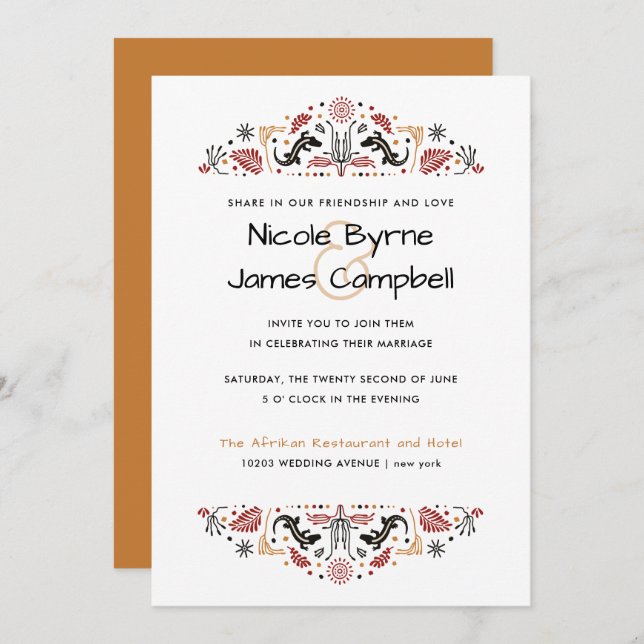 Africana | Modern Ankara Lizard Bröllop Inbjudningar (Fram/baksida)