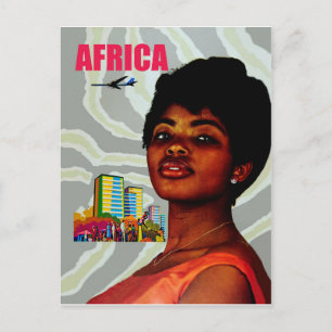 Afrika. Afrikansk kvinna och stor stad bakom, foto Vykort