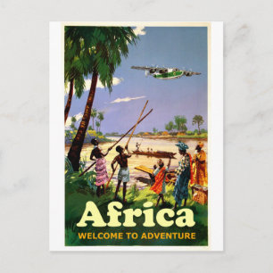 Afrika, afrikansk stam som tittar på kommande flyg vykort
