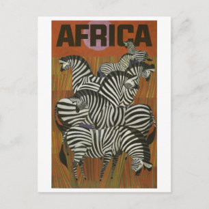 Afrika, afrikansk zebra, savann, vintage resor vykort