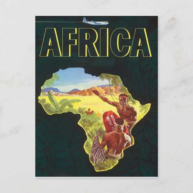 Afrika, afrikanska krigare på kontinenten vykort (Framsida)