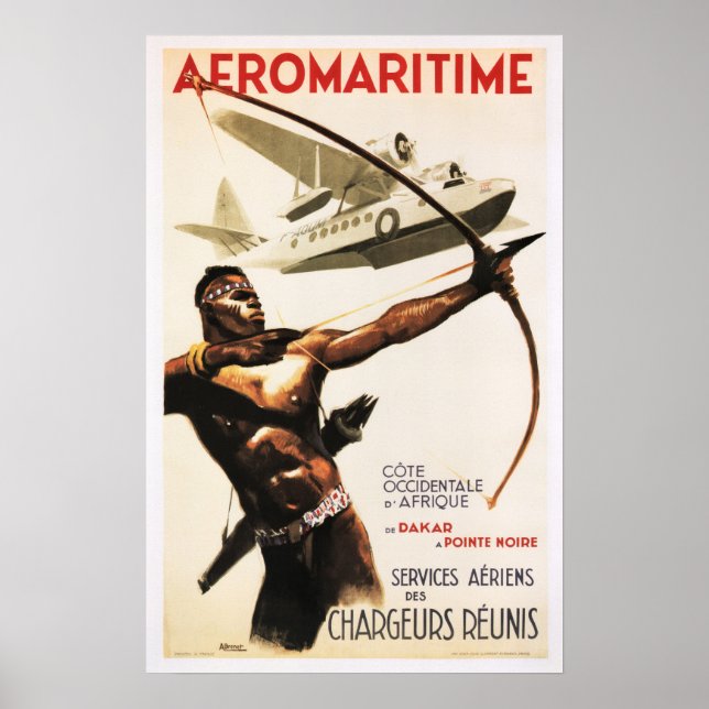 Afrika AFRIQUE AEROMARITIME Retro-flygplan Poster (Framsidan)