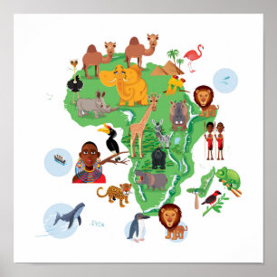 Afrika Animals Karta Poster