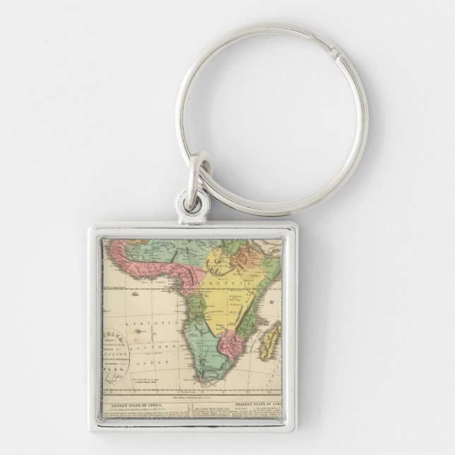 Afrika Atlas Karta 2 Fyrkantig Silverfärgad Nyckelring (Framsidan)
