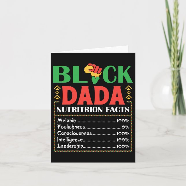 Afrika Black Dada Nutrition Fact Melanin Conscious Kort (Framsida)
