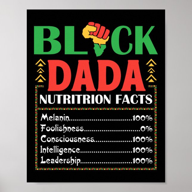 Afrika Black Dada Nutrition Fact Melanin Conscious Poster (Framsidan)