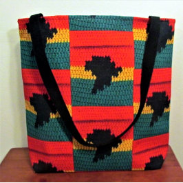 Afrika Black Red Guld Grönt Artisan Crochet Print Tygkasse