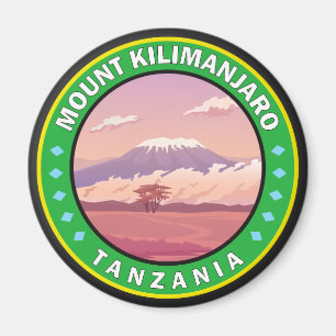 Afrika Circle Badge för Kilimanjaro Tanzania Magnet