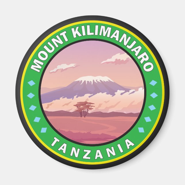 Afrika Circle Badge för Kilimanjaro Tanzania Magnet (Framsidan)