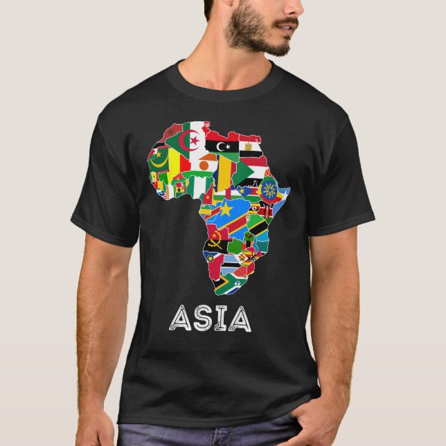 Afrika Continent Karta Flaggor - Lättasiatisk etik T Shirt (Framsida)