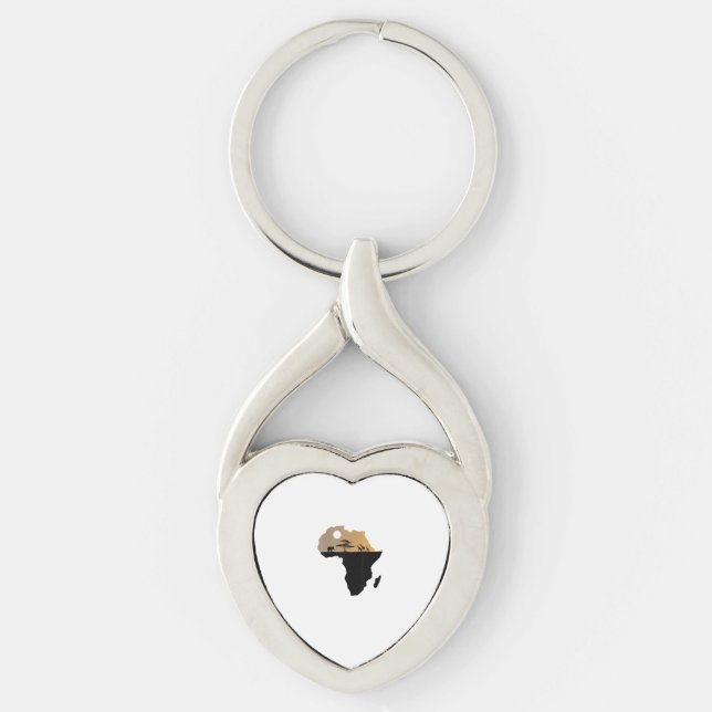 Afrika Continent Safari Twisted Heart Silverfärgad Nyckelring (Framsidan)
