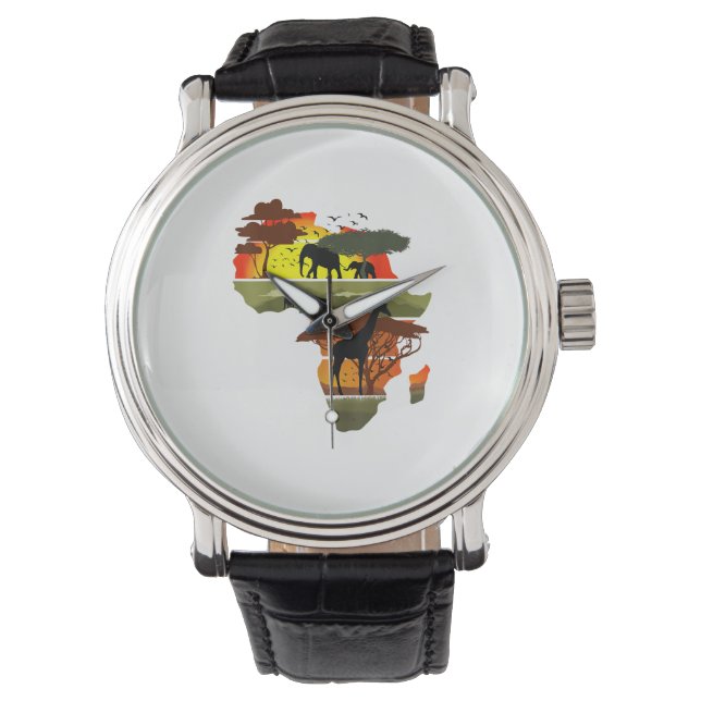 Afrika Continent Sunset Safari Nature Vilda djur Armbandsur (Framsida)