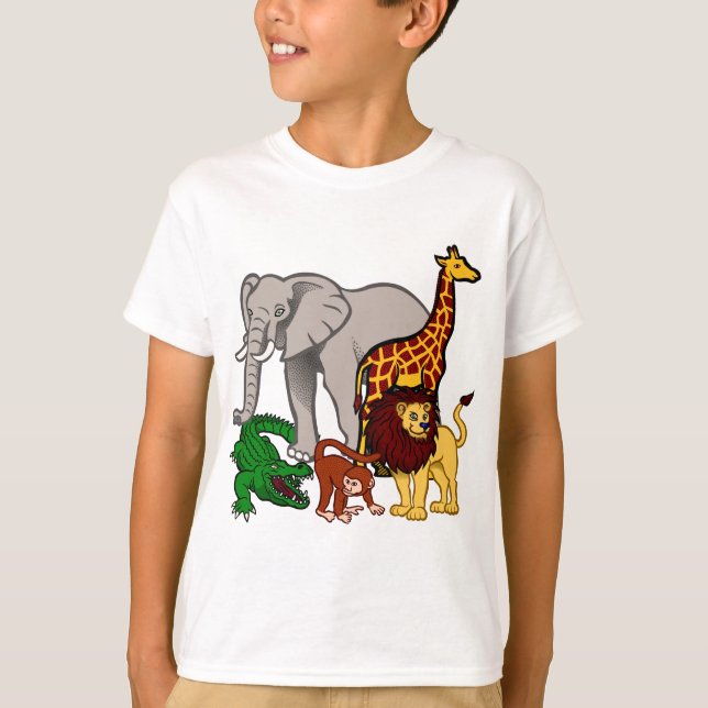 Afrika, djur, lejona, elefant, krokodil, apa t shirt (Framsida)