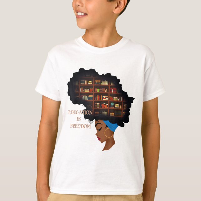 Afrika Education är Freedom Bibliotek Bok Black T Shirt (Framsida)