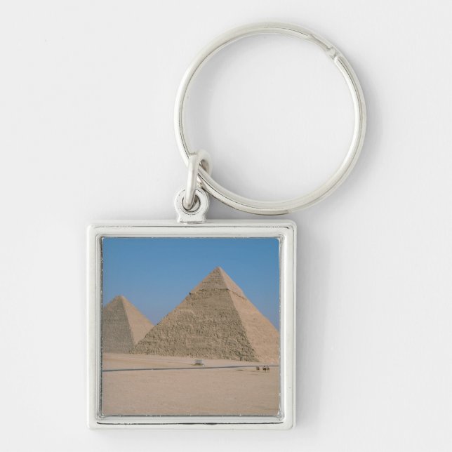 Afrika - Egypten - Kairo - Giza pyramidkomplex Fyrkantig Silverfärgad Nyckelring (Framsidan)