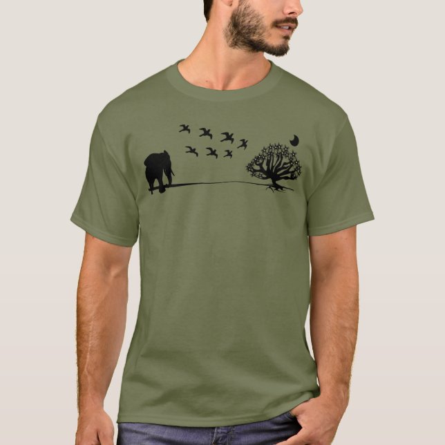 Afrika Elephant Birds and Träd Afrika Ligcape Tee Shirt (Framsida)