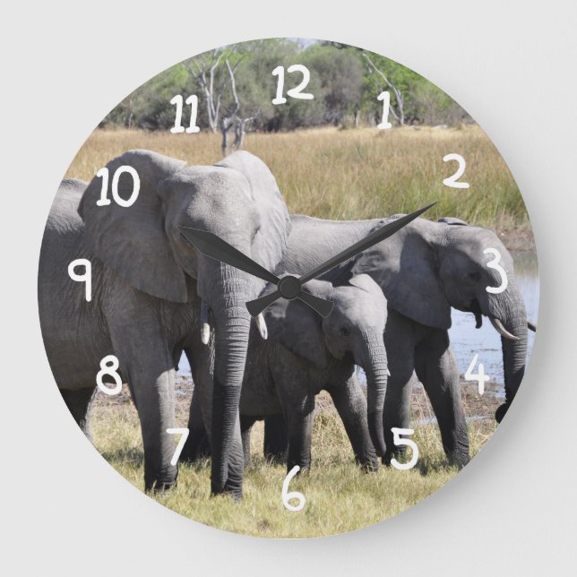 Afrika Elephant Herds Stor Klocka (Framsida)