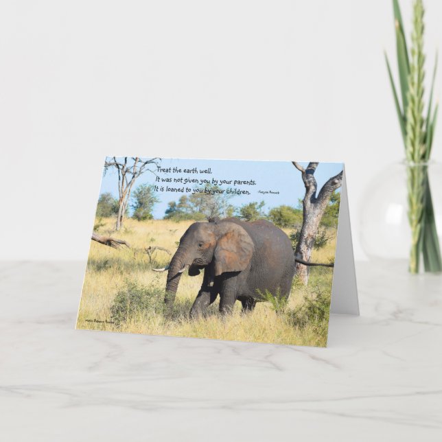 Afrika-Elephant och Kenyan Proverb Tack Kort (Framsida)