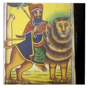 Afrika, Etiopien. Konstverk föreställande Lejonet Kakelplatta