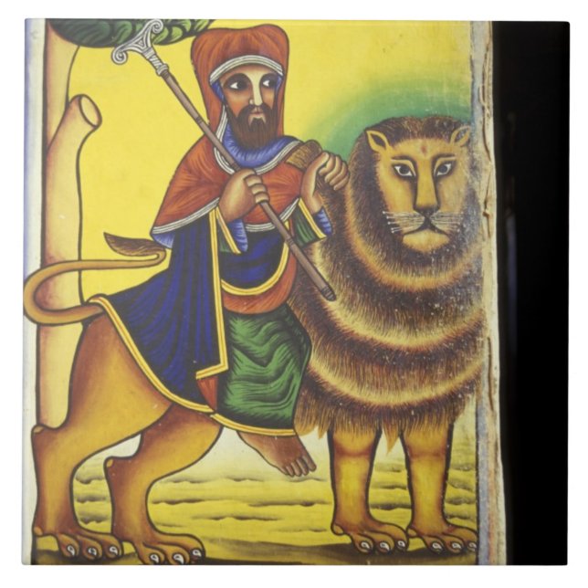Afrika, Etiopien. Konstverk föreställande Lejonet  Kakelplatta (Framsidan)