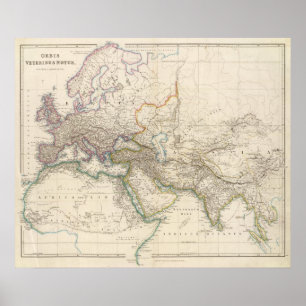 Afrika, Europa och westerna Asien Atlas Karta Poster