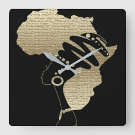 AFRIKA i GULD Fyrkantig Klocka