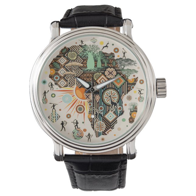 Afrika Kart Dekorativa Tribala Element Mönster Armbandsur (Framsida)
