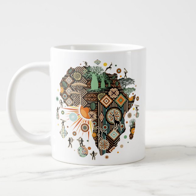 Afrika Kart Dekorativa Tribala Element Mönster Jumbo Mugg (Vänster)
