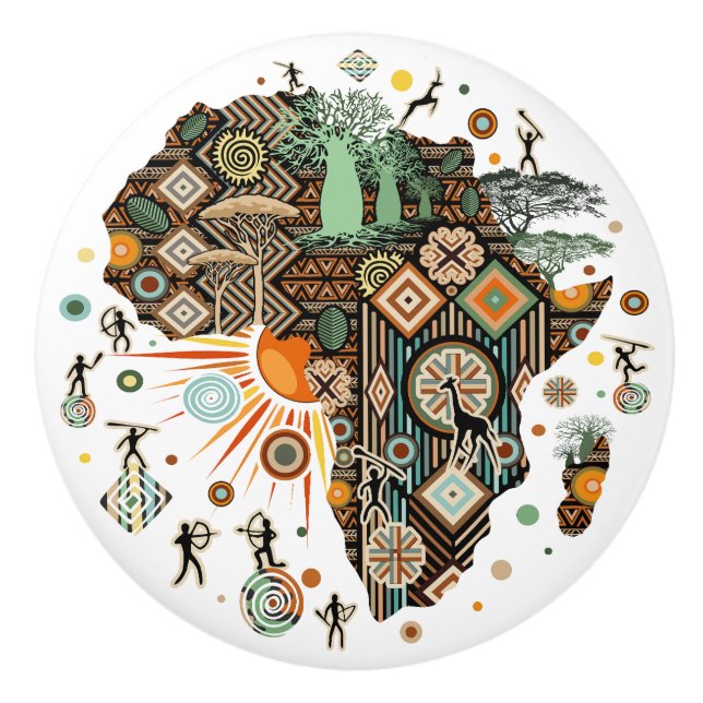 Afrika Kart Dekorativa Tribala Element Mönster Knopp (Framsidan)
