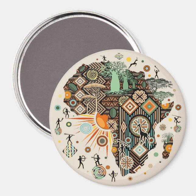 Afrika Kart Dekorativa Tribala Element Mönster Magnet (Front/Back)