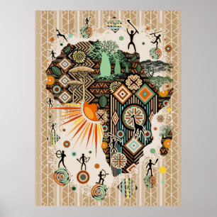 Afrika Kart Dekorativa Tribala Element Mönster Poster