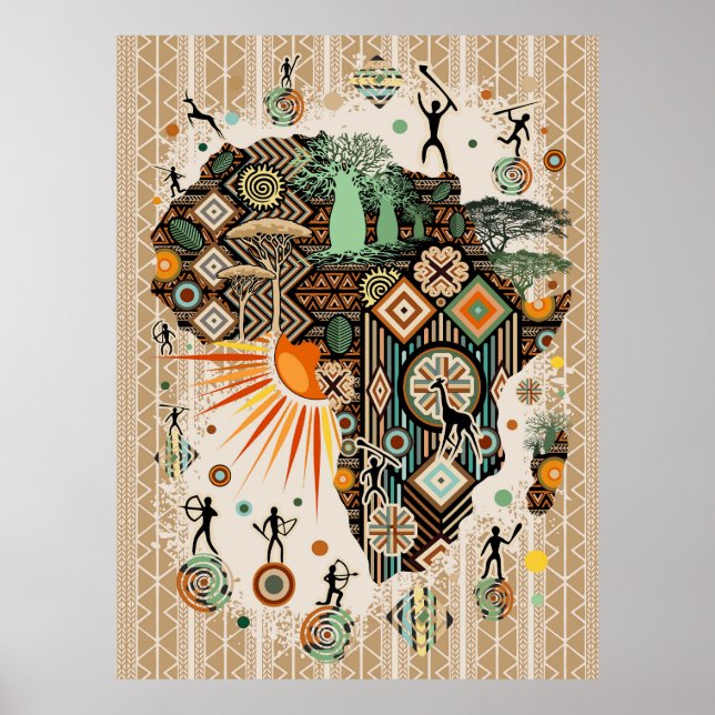 Afrika Kart Dekorativa Tribala Element Mönster Poster (Framsidan)