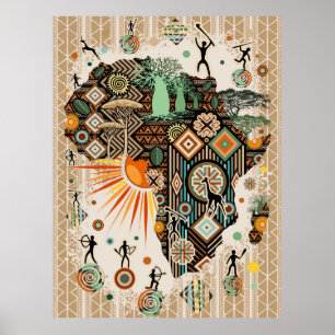Afrika Kart Dekorativa Tribala Element Mönster Poster