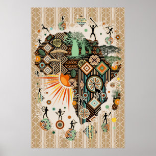 Afrika Kart Dekorativa Tribala Element Mönster Poster