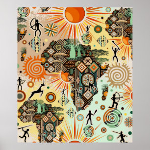 Afrika Kart Dekorativa Tribala Element Mönster Poster