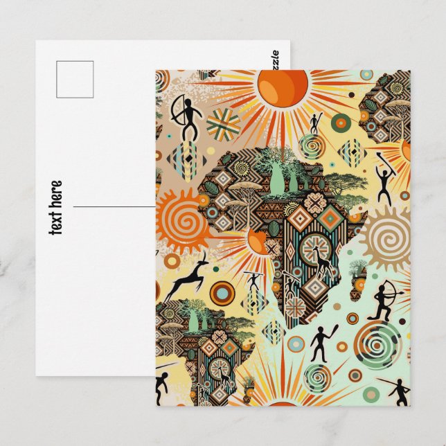 Afrika Kart Dekorativa Tribala Element Mönster Vykort (Fram/baksida)